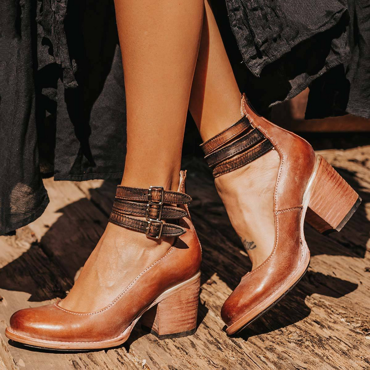 MARGAUX™ - Handcrafted Leather Heels with Boho Buckle Straps