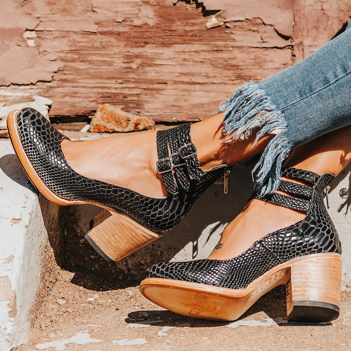 MARGAUX™ - Handcrafted Leather Heels with Boho Buckle Straps