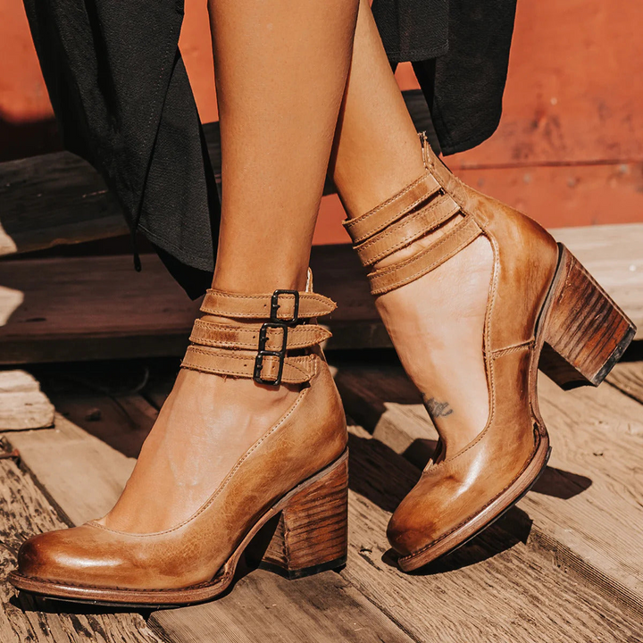 MARGAUX™ - Handcrafted Leather Heels with Boho Buckle Straps