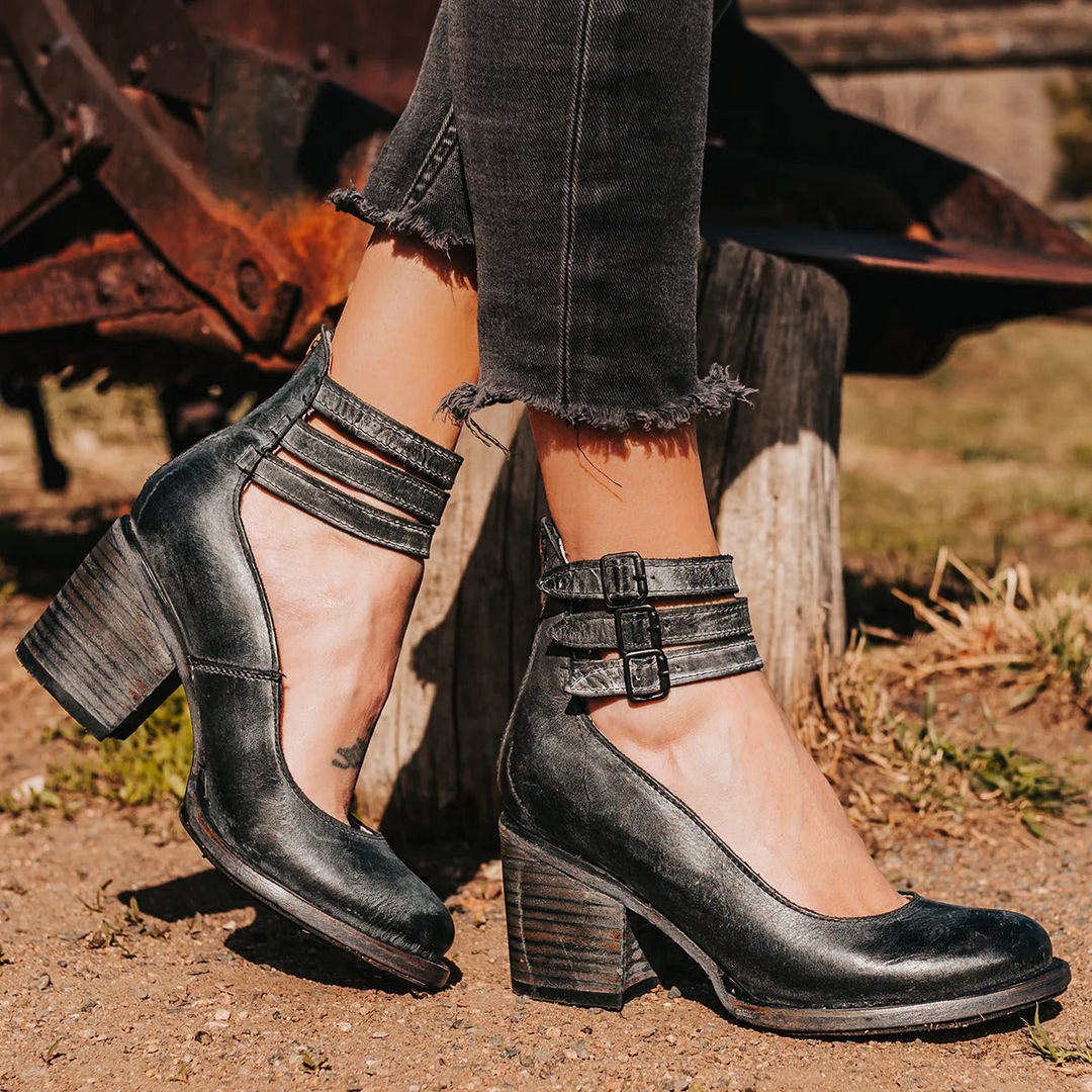 MARGAUX™ - Handcrafted Leather Heels with Boho Buckle Straps