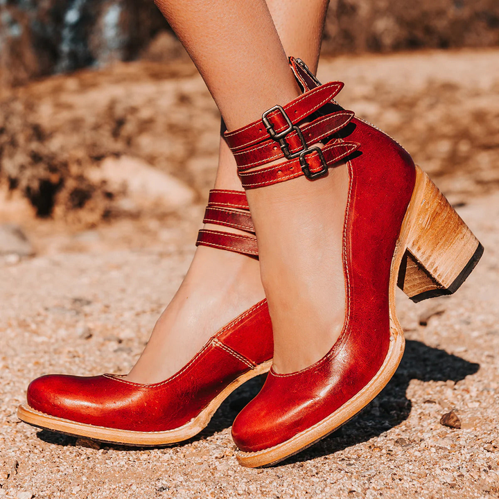 MARGAUX™ - Handcrafted Leather Heels with Boho Buckle Straps